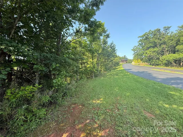 a view of a yard with a house in the background