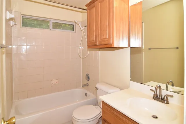 a bathroom with a sink a toilet and bathtub