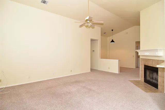 a view of a livingroom with a fireplace