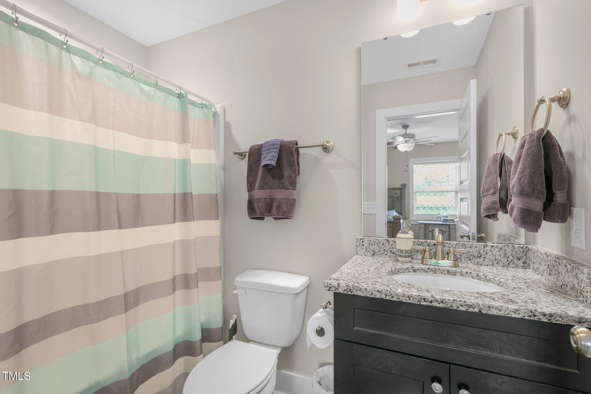 355 South Church Street Coats, NC 27521 - Photo 24 of 29 a bathroom with a granite countertop sink a mirror and a toilet