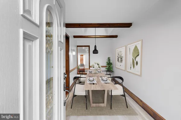 a view of a dining room with chairs