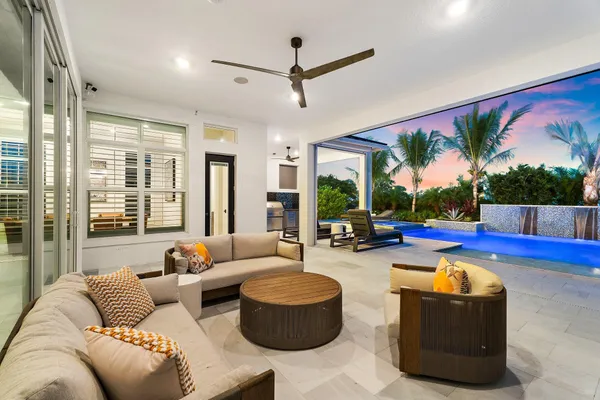 a view of an outdoor space with seating