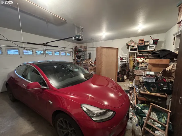 a car is parked in a garage