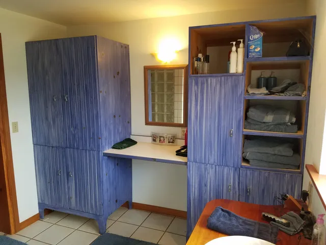 a view of a park with large trees