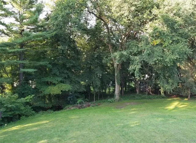 a front view of a house with a garden and trees