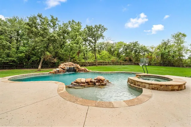 a small garden with lots of tress in it