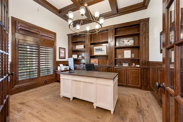a kitchen with counter top space and appliances