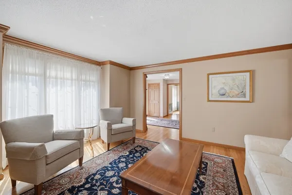 a living room with furniture and a rug