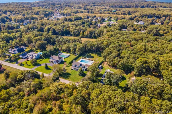 an aerial view of residential houses with outdoor space