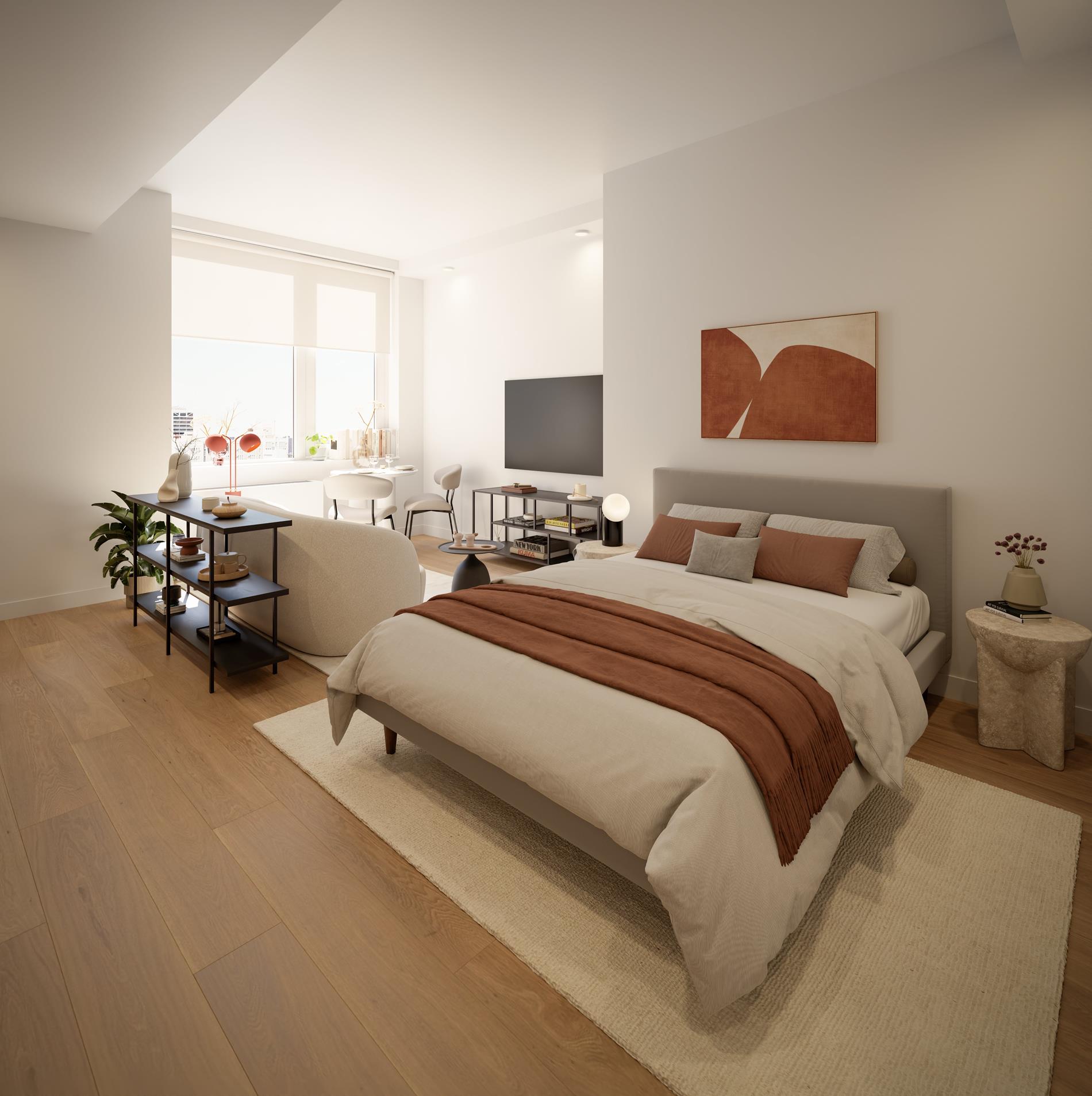 a bedroom with bed and window