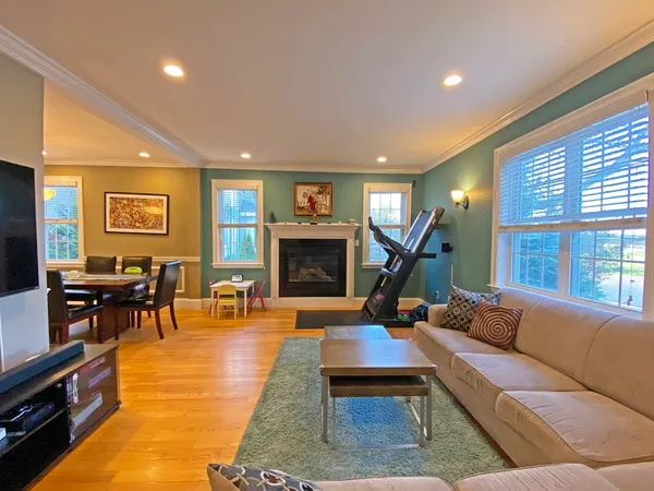 a living room with furniture a window and a fireplace