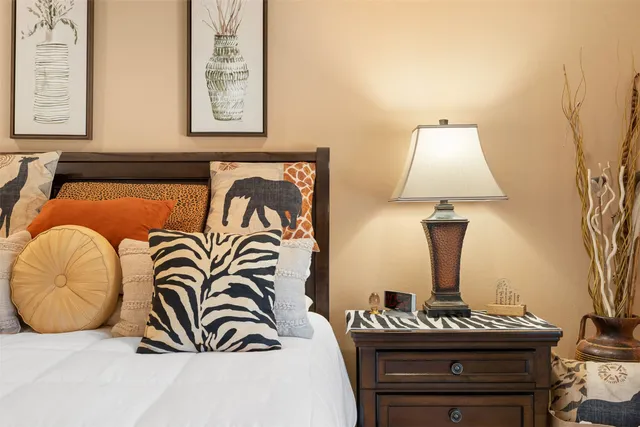 a view of front door with lamp