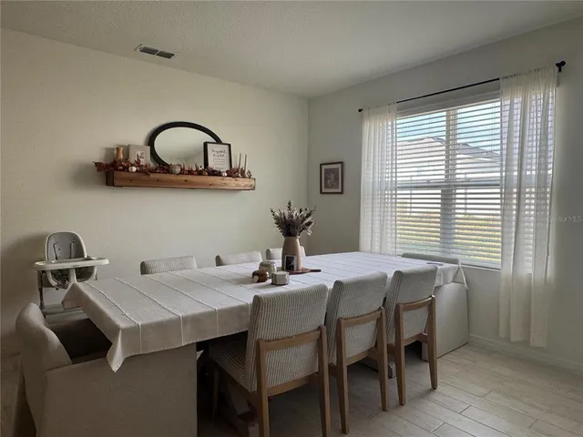 a table and chairs in a room