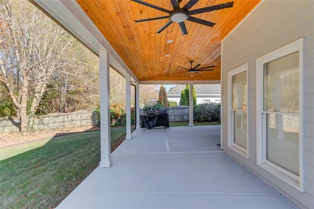 a view of a porch with a backyard