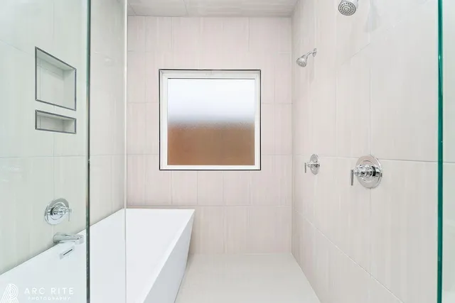 a bathroom with a bathtub