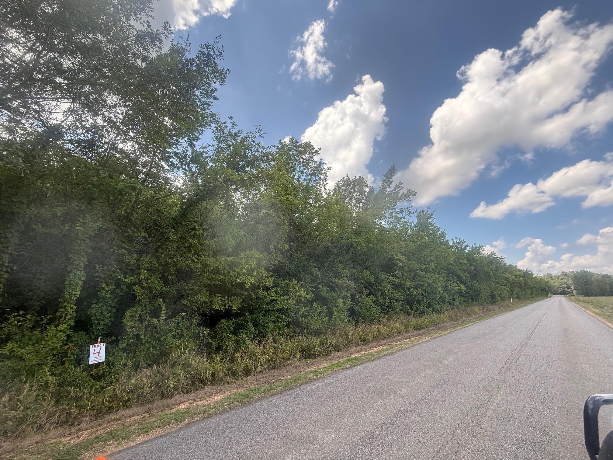 View of asphalt road featuring a wooded view