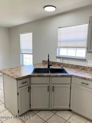 a kitchen with a sink and cabinets