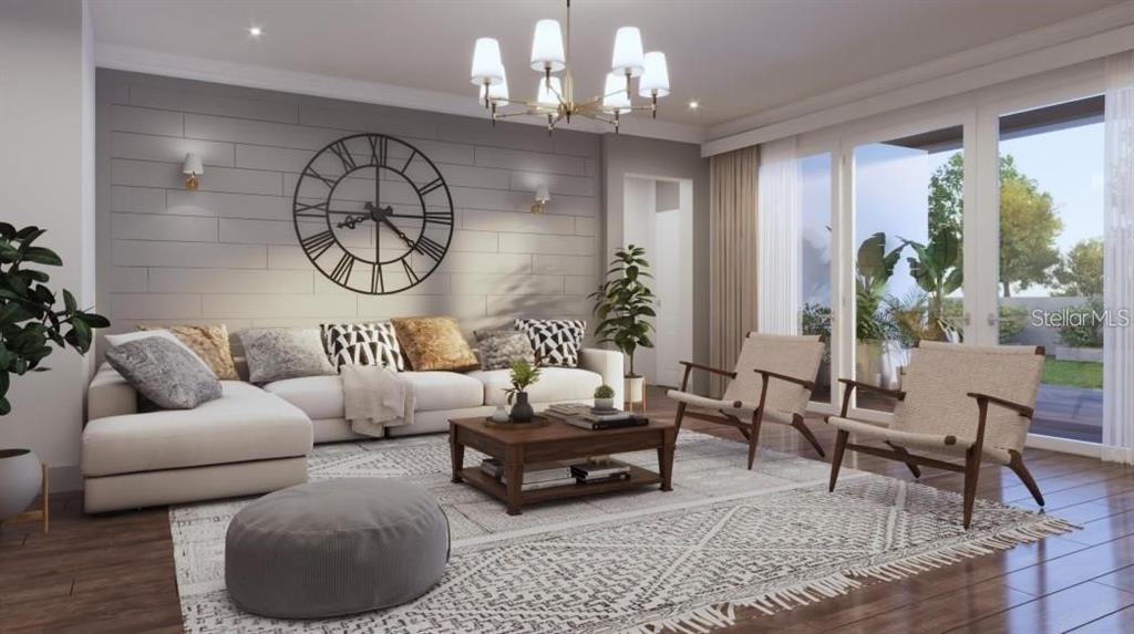 4112 Southern Valley Loop Brooksville, FL 34601 - Photo 8 of 15 a living room with furniture a chandelier and a large window