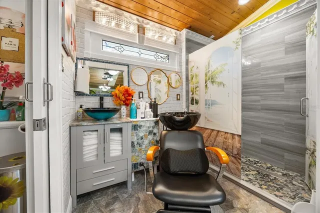 an aerial view of residential building with parking space