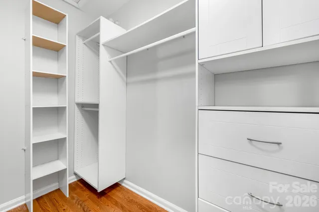 a view of walk in closet with empty racks