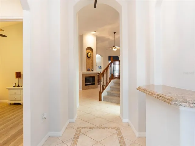 a view of a bedroom from a hallway