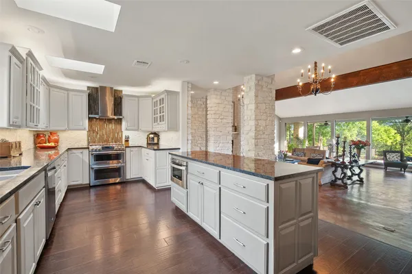 a kitchen with lots of counter top space
