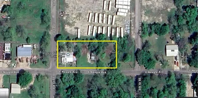 an aerial view of a back yard