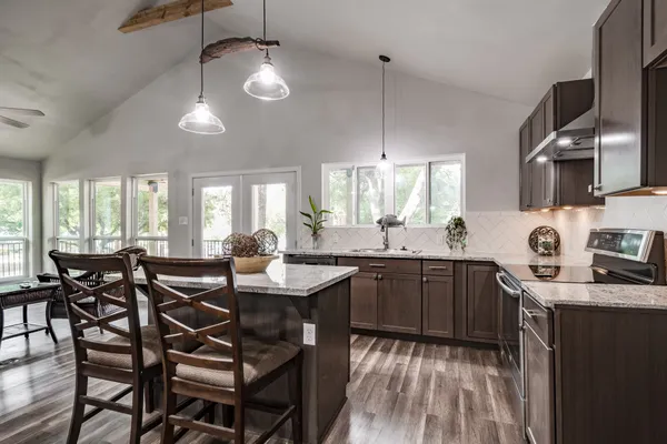 a living room with a large window