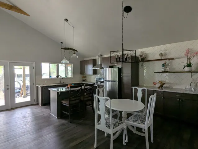 a living room with a large window