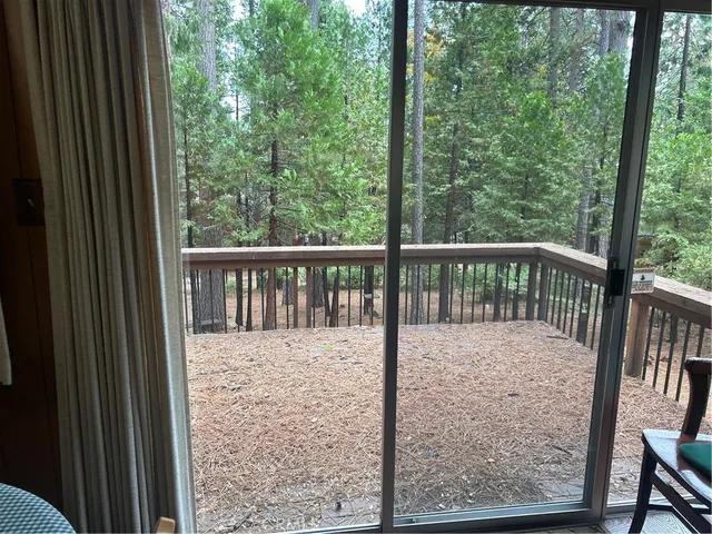 a view of a wooden balcony