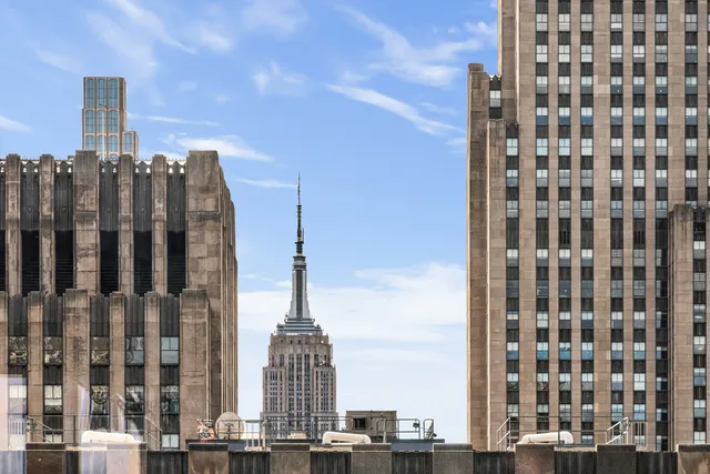 a city view with tall buildings