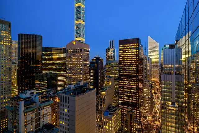 a view of a city with tall buildings