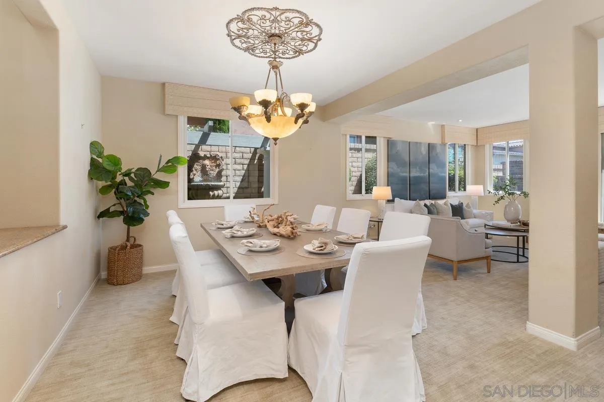 1329 Caminito Balada La Jolla, CA 92037 - Photo 4 of 31 a view of a dining room with furniture wooden floor and chandelier