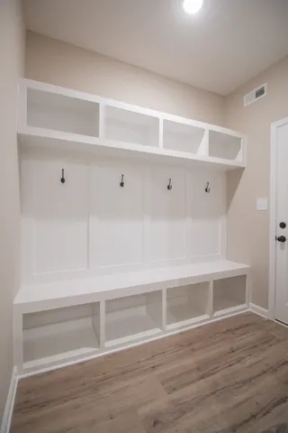 a view of an empty walk in closet