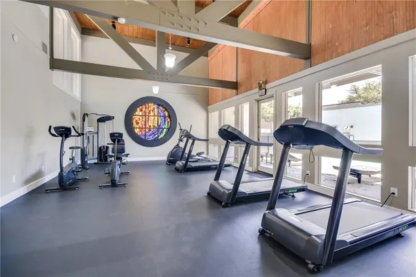 a view of a room with gym equipment
