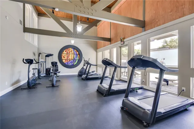 a view of a room with gym equipment
