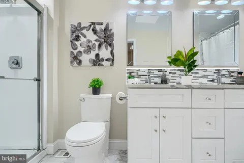 a bathroom with a sink a toilet and a mirror