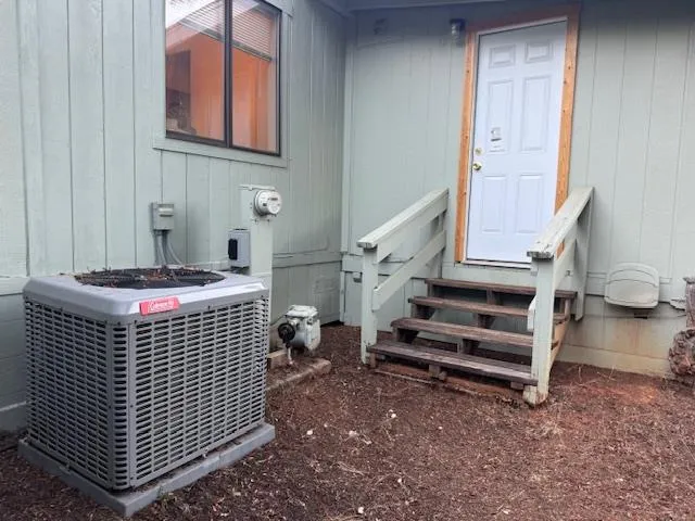 a view of a backyard with trees