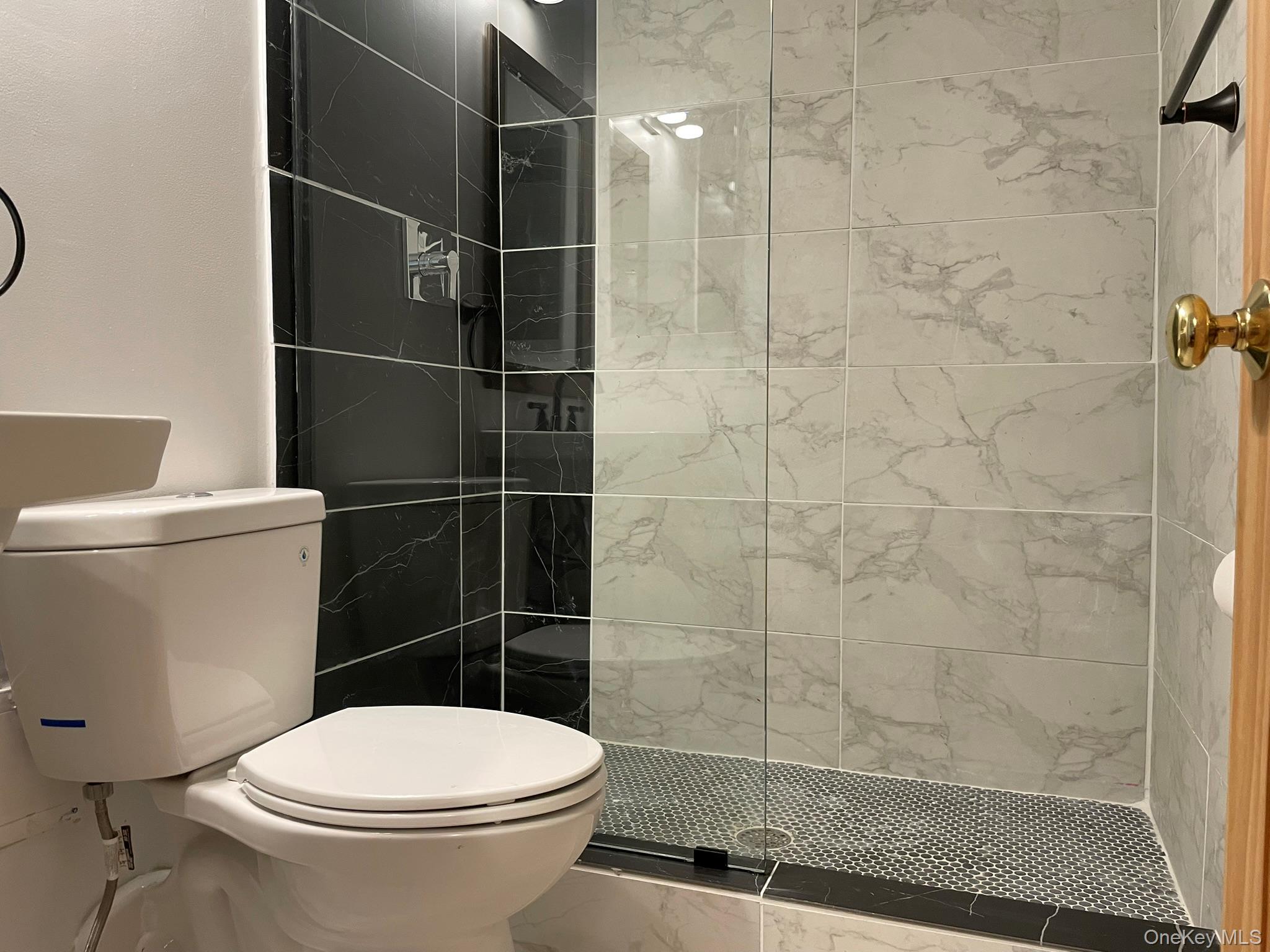 301 West 110th Street, Unit 14F Manhattan, NY 10026 - Photo 12 of 18 Bathroom with toilet, walk in shower, and marble finish floor