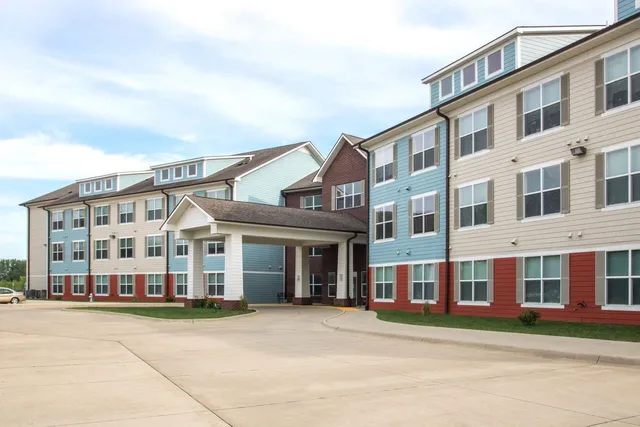 a view of a building with a street view