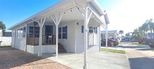 a view of a building from door