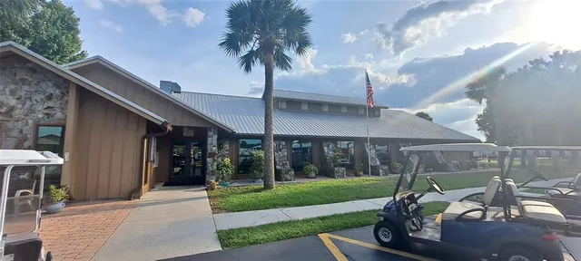 a view of a patio with table and chairs potted plants and a large tree