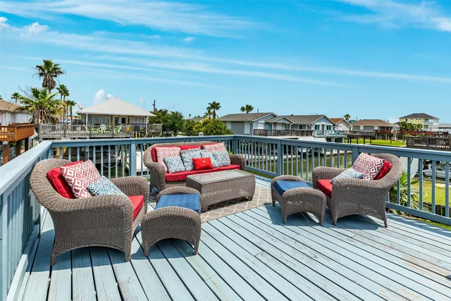 a view of a terrace with seating area