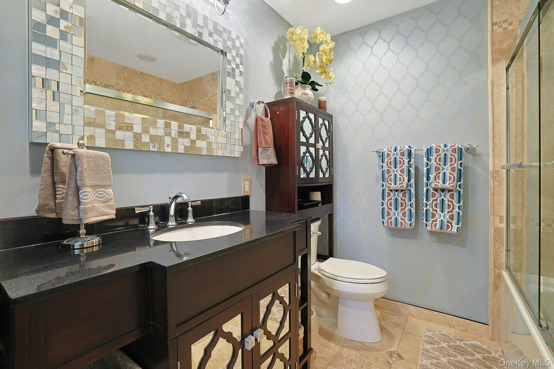 8 Dunmore Road New City, NY 10956 - Photo 19 of 48 a bathroom with a granite countertop sink mirror vanity and toilet