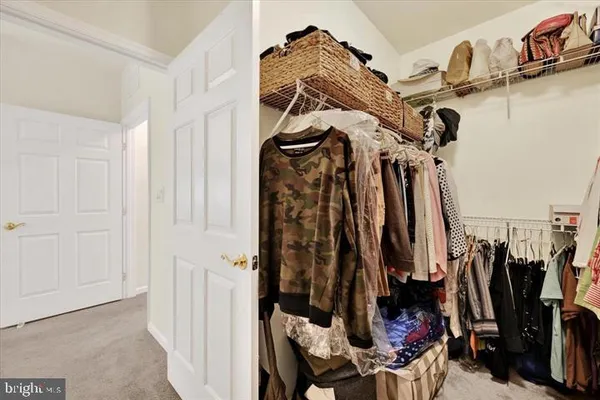 a view of walk in closet with clothes and shoes