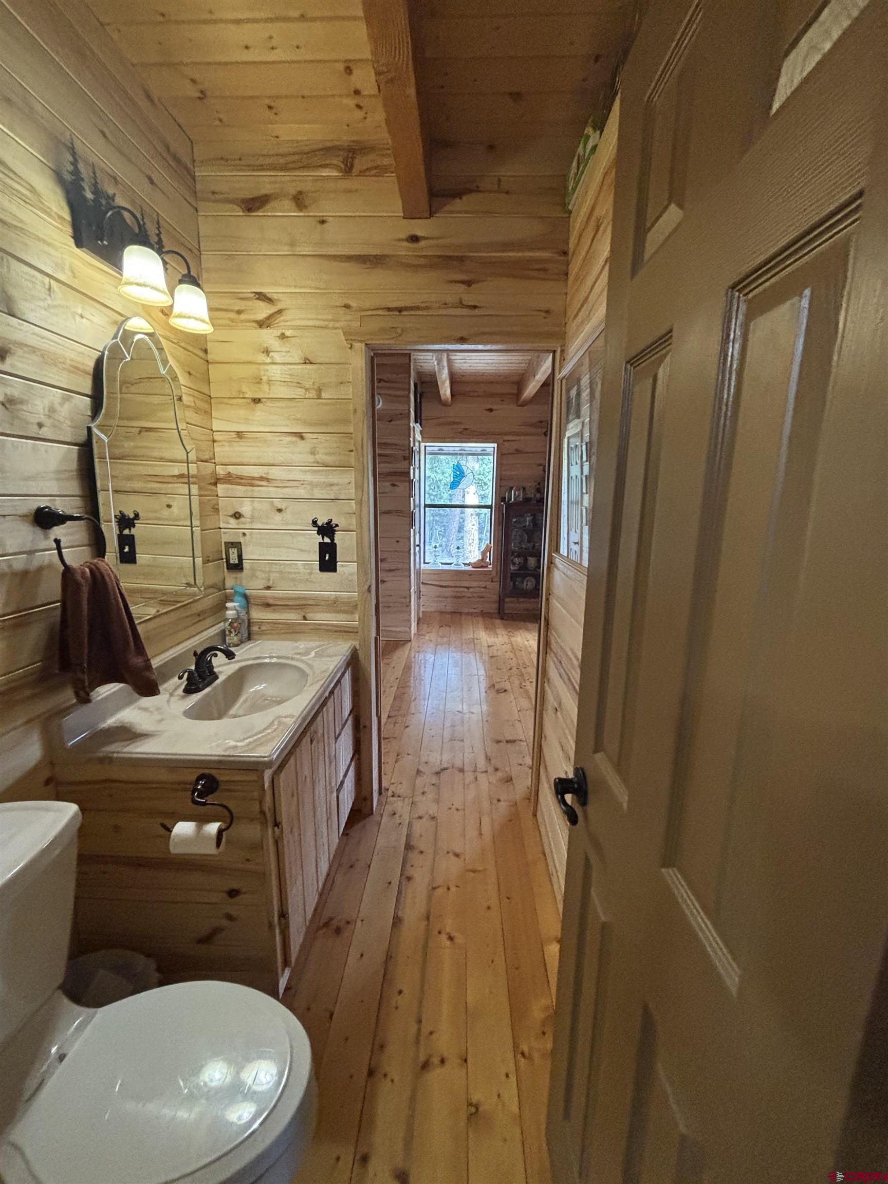 1113 Spring Street Del Norte, CO 81132 - Photo 29 of 43 a bathroom with a sink a toilet a mirror and shower