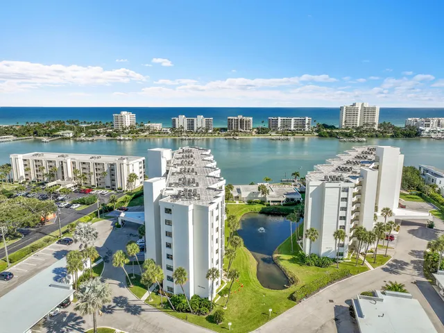 a view of a lake with a city view