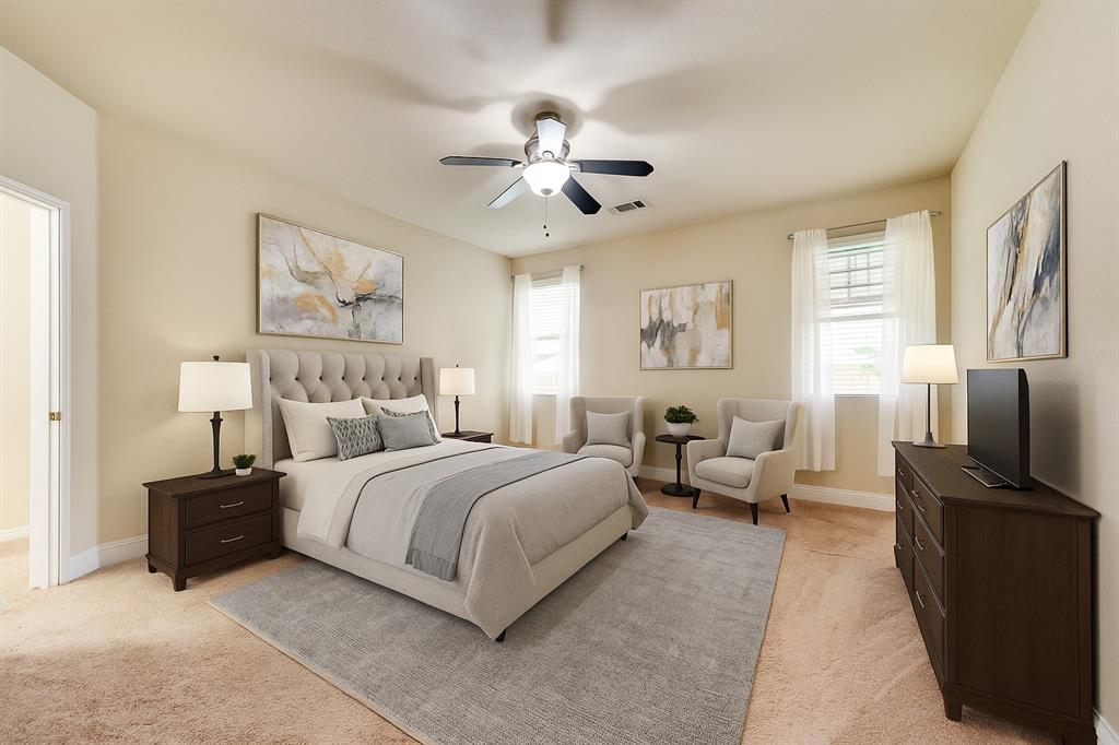4521 Indian Paint Way Denton, TX 76208 - Photo 17 of 36 a living room with bed furniture and a flat screen tv