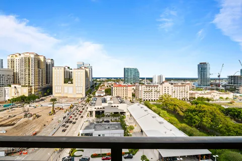 a view of a city from a balcony