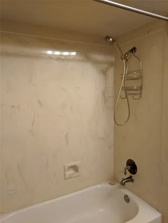 a bathroom with a shower and a bathtub